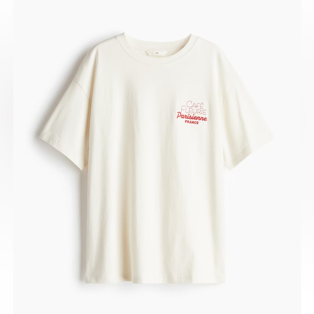Printed T-shirt Cream/Café Fleurie Parisienne, France